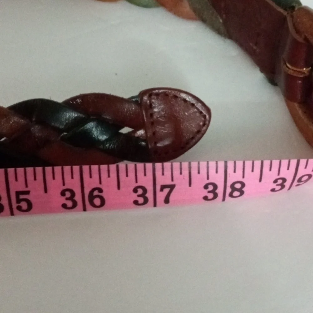 Women's Braided Leather Belt  sz L Tan Dark Green Brown Preowned